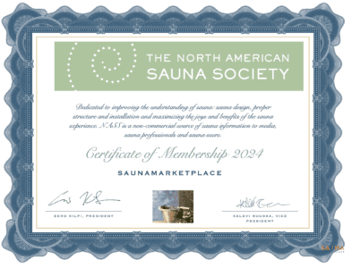 North American Sauna Society Certificate For Sauna Marketplace 2024